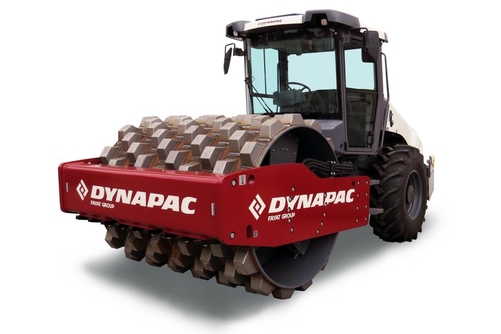 Dynapac soil compactor with a large front roller, ideal for heavy-duty construction use.