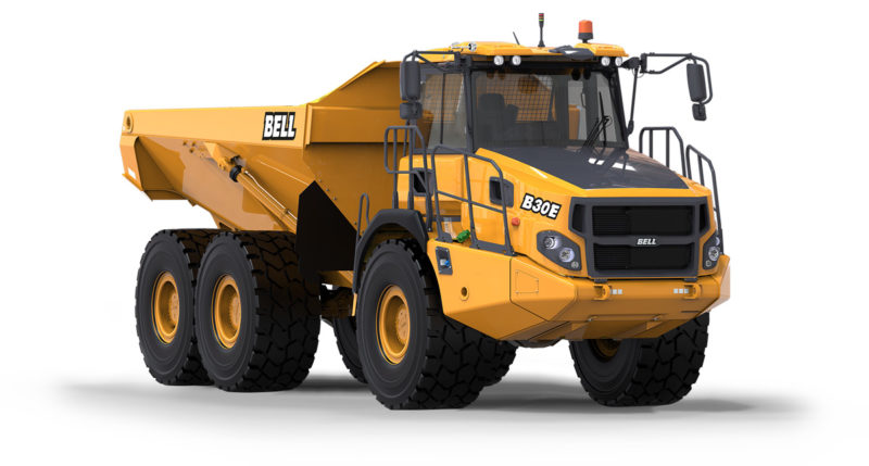 Yellow Bell B30E articulated dump truck showcasing its robust design.