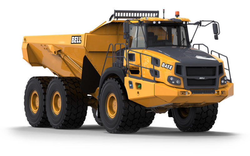 Bell B45E articulated dump truck with heavy-duty capacity, ideal for construction projects.