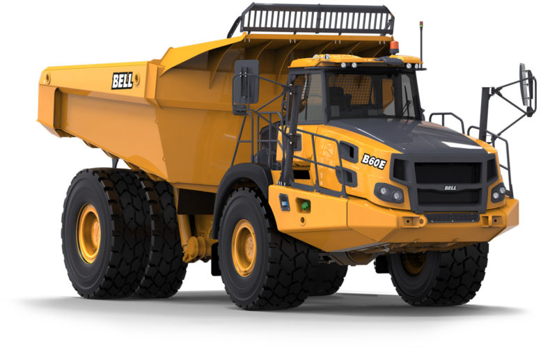 Bell B60E articulated dump truck, designed for heavy-duty construction and mining tasks.