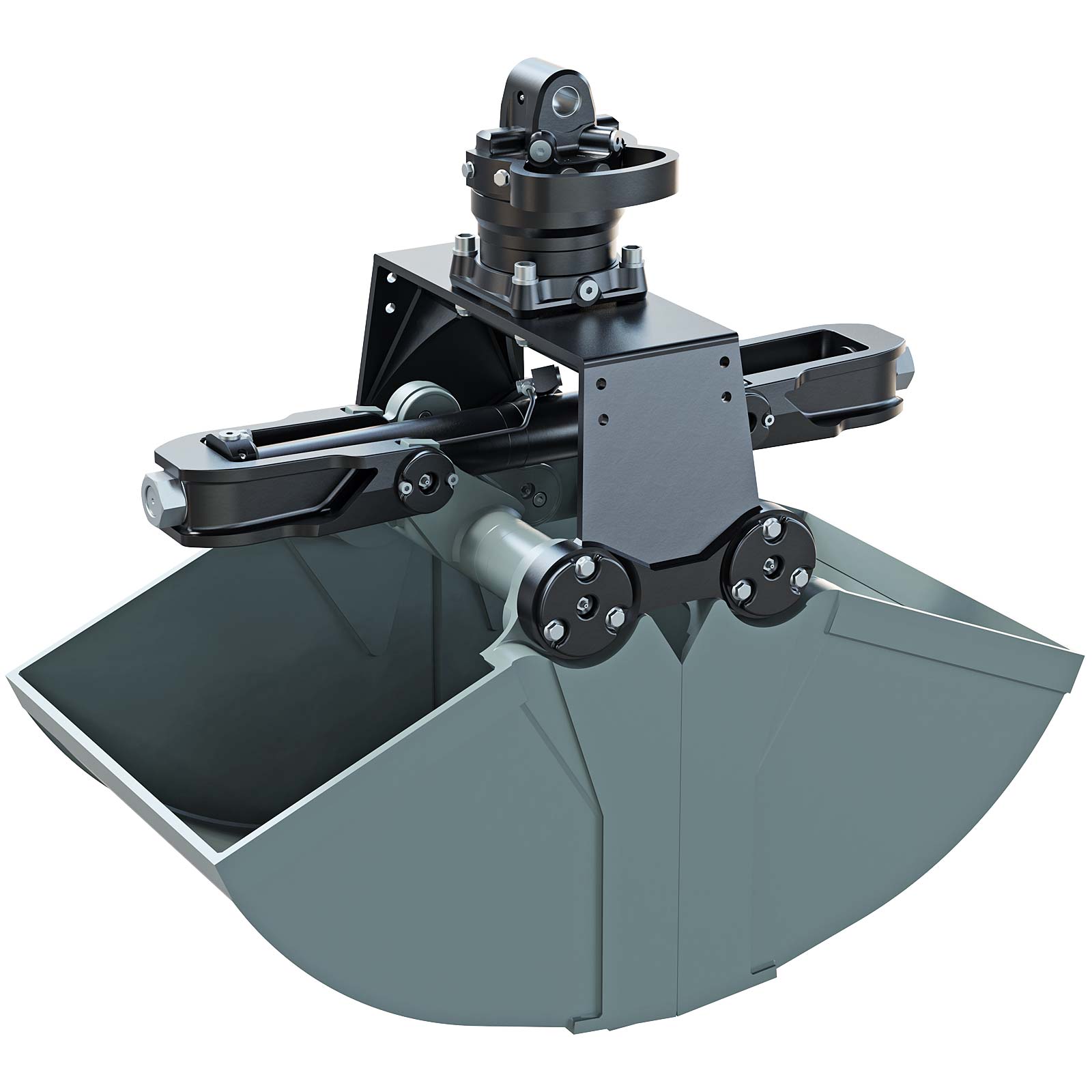I can't see the image, but here's an example of how you might write an alt text:Efficient hydraulic grab attachment for construction equipment, ideal for materials handling. Enhance productivity with durable design.