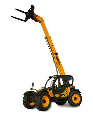 Yellow Dieci telescopic handler with extended boom for efficient material handling.