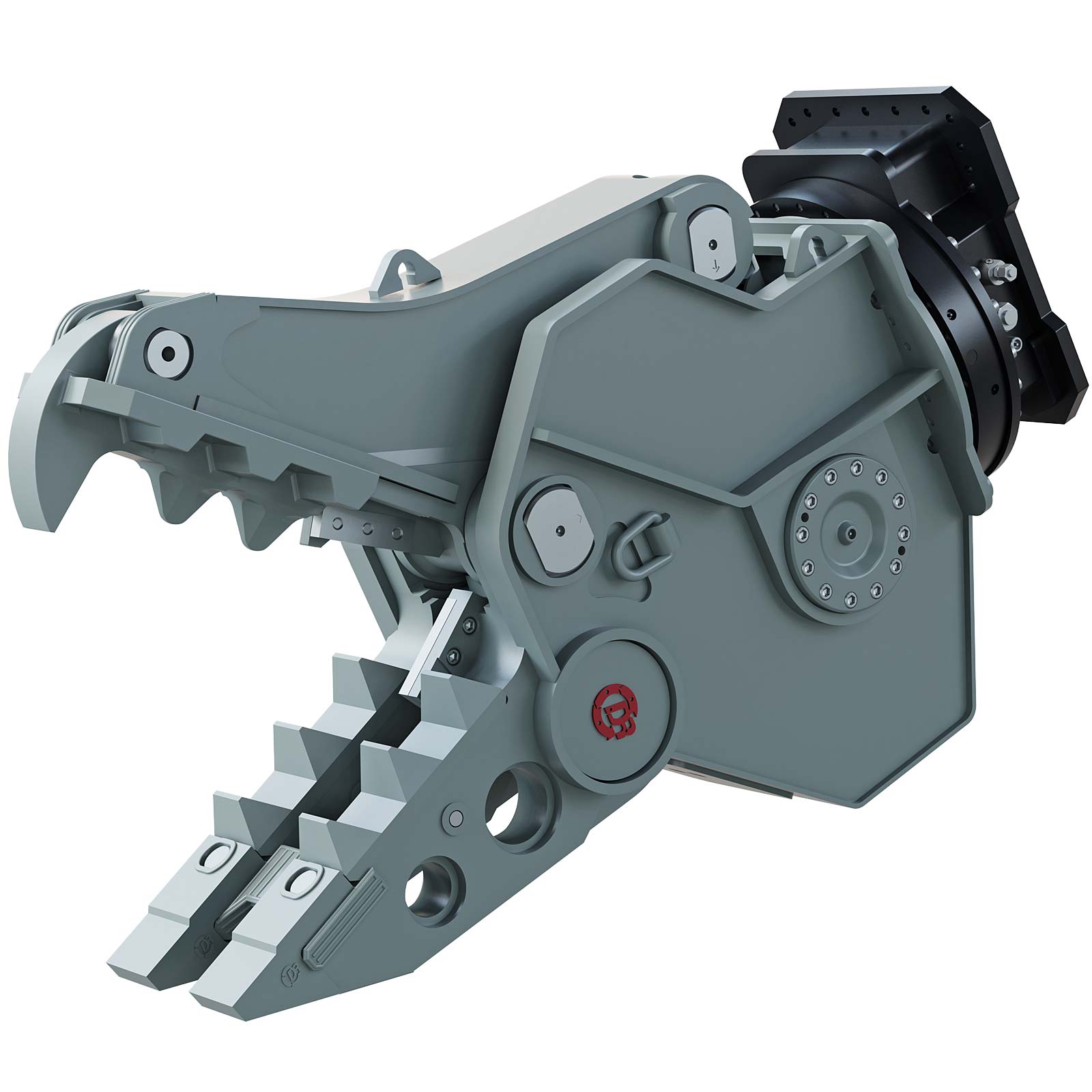 Robust mechanical crusher attachment with sharp jaws for heavy-duty construction tasks, enhancing efficiency and precision.