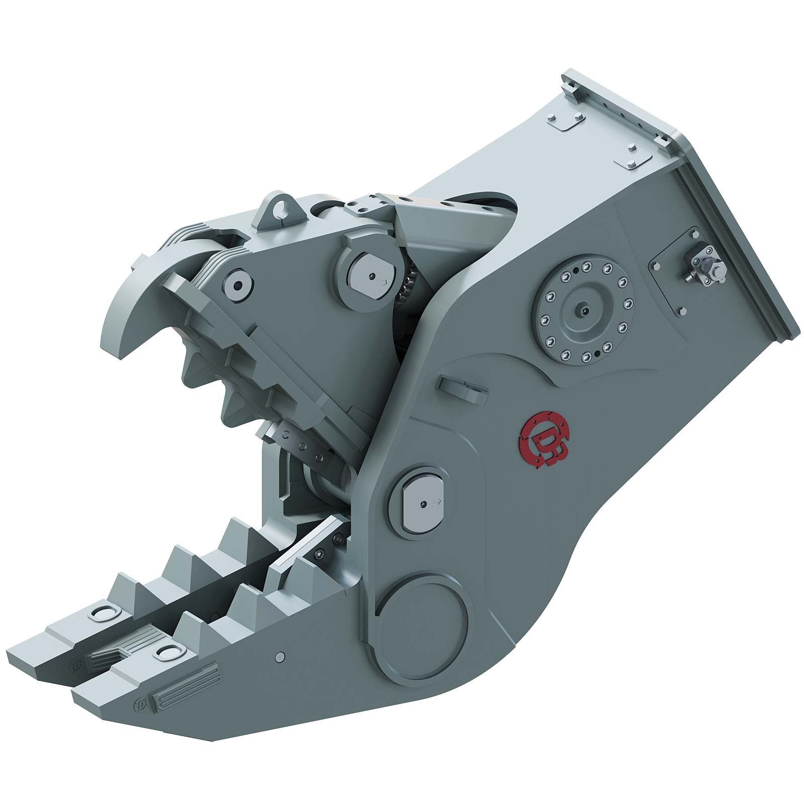 Alt text: Industrial metal crusher attachment for excavators, showcasing advanced design and durability for heavy-duty tasks.