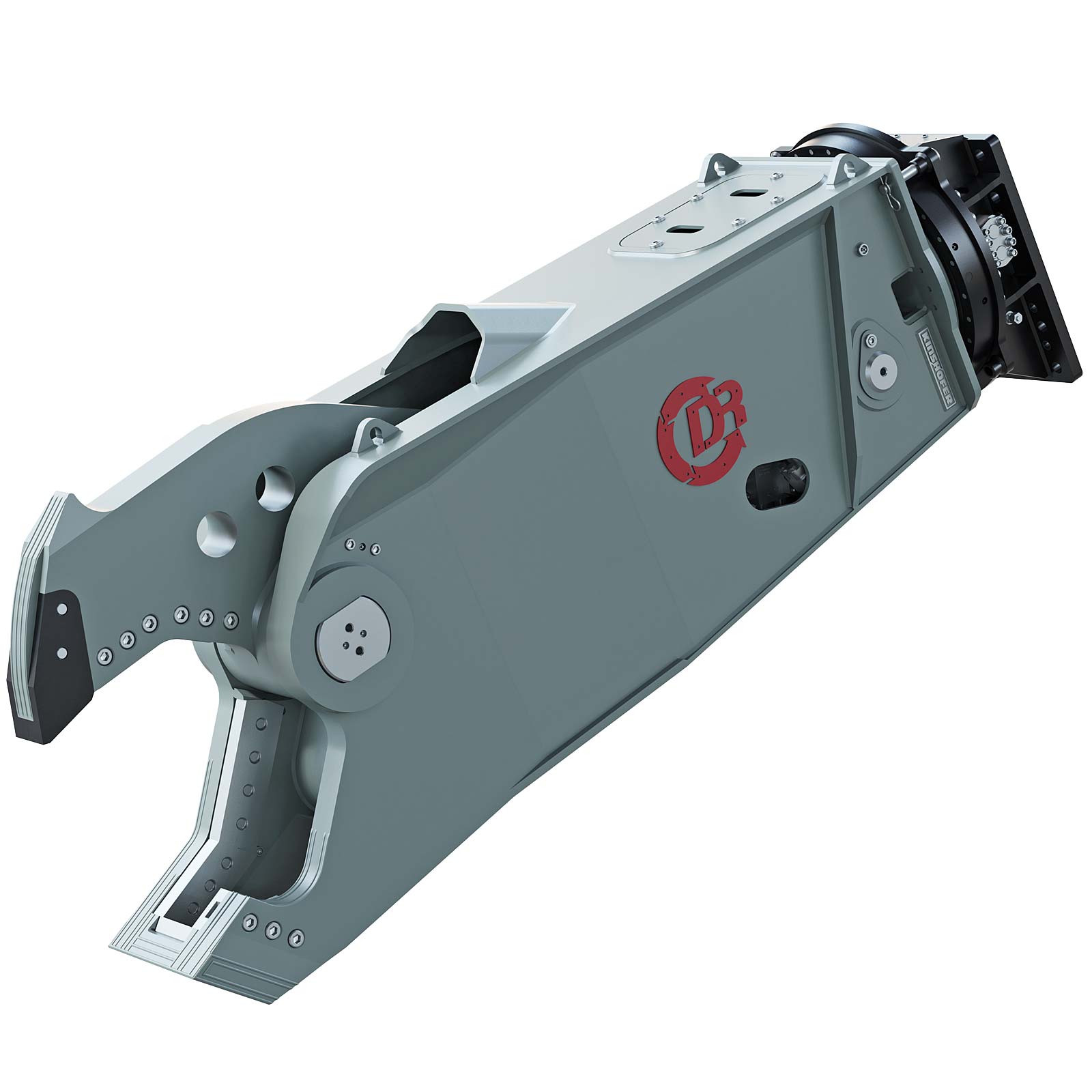 Hydraulic concrete crusher by DR, showcasing innovation in demolition tools for construction projects.