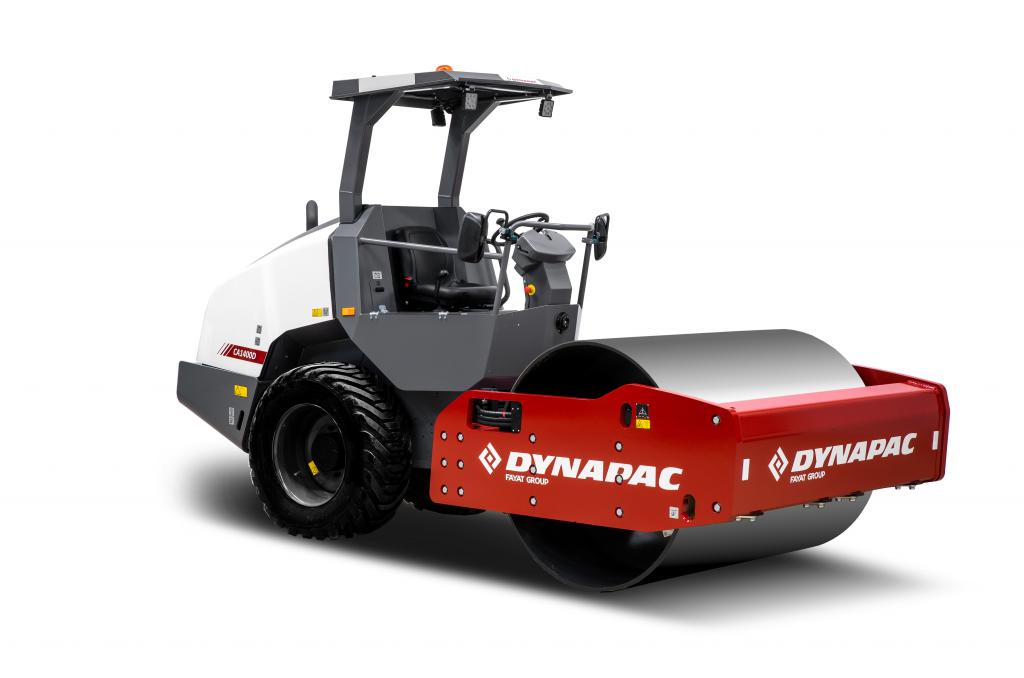 Dynapac CA1400 soil compactor with red roller for efficient construction site compaction.