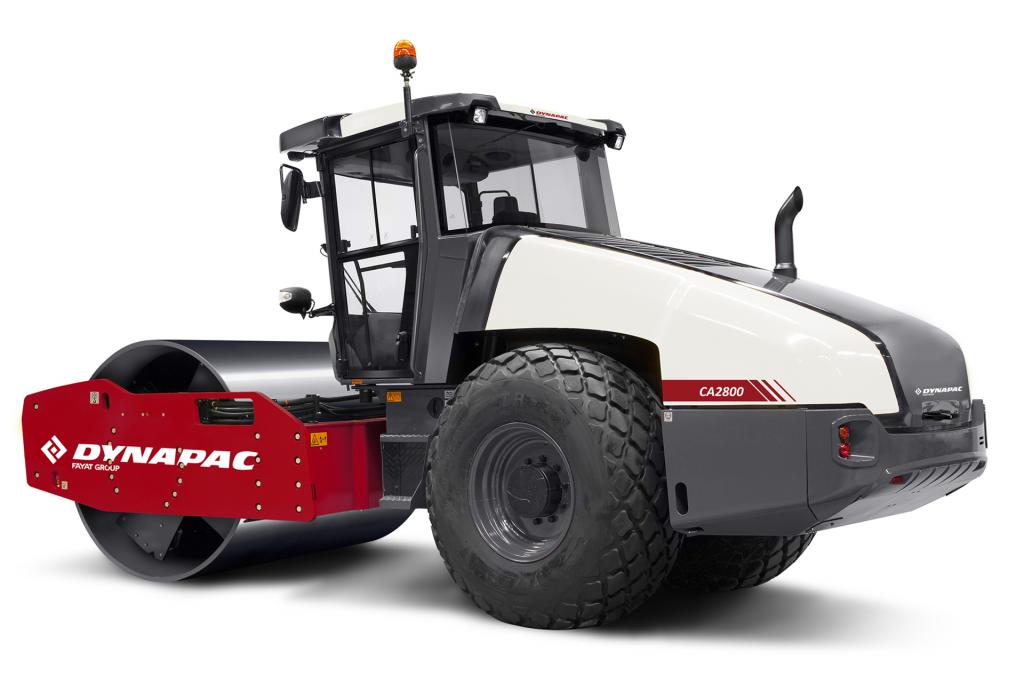 Dynapac CA2800 soil compactor, ideal for road construction, showcasing durable design and advanced features.