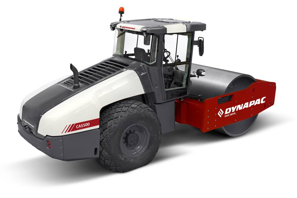 Dynapac CA5500 single drum vibratory roller for soil compaction, ideal for large-scale construction projects.