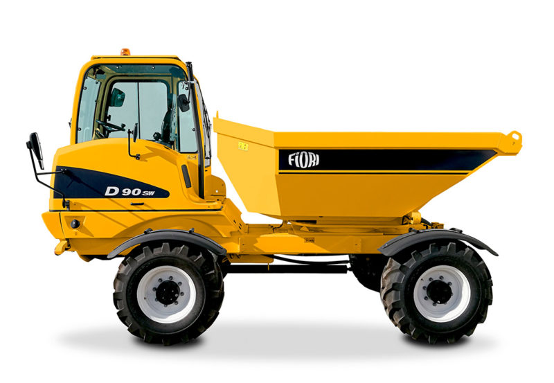 Fiori D90SW site dumper in vibrant yellow, ideal for construction projects.
