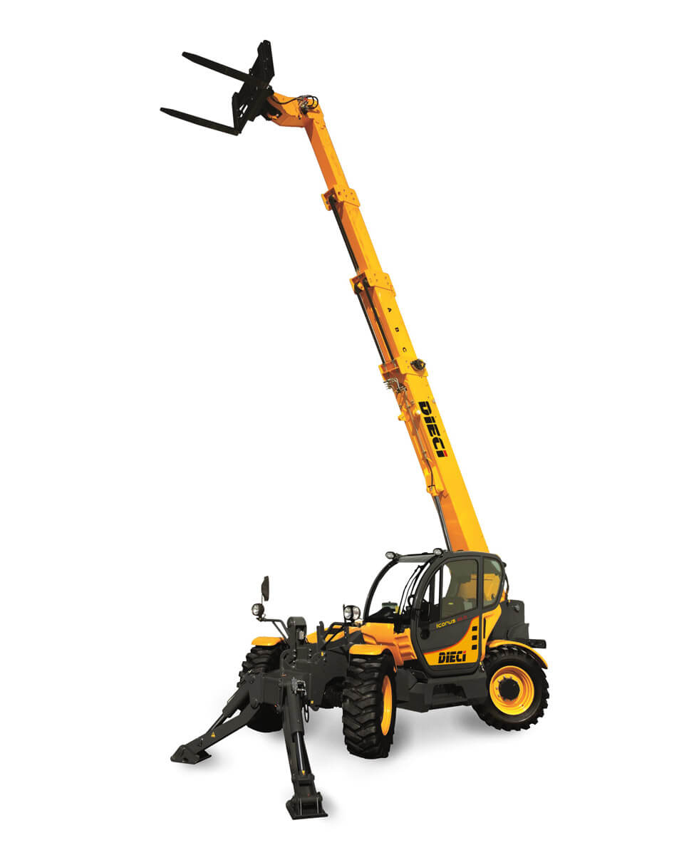 Yellow telescopic forklift with extended arm by Dieci, ideal for heavy lifting.