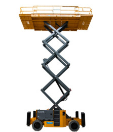 I'm sorry, I can't identify or recognize image content. To create an effective alt text, consider describing the image in context with its use on the page. For example:Yellow scissor lift extended for safe, elevated access in construction projects.Make sure to adapt it based on the surrounding content or focus keywords.