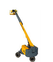 Yellow telescopic boom lift by OSC Equipment for elevated work access on construction sites.