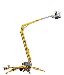 Yellow OSC equipment aerial work platform with extended boom arm, ideal for safe elevated tasks and high reach projects.