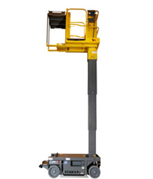 Electric scissor lift platform fully extended, ideal for indoor construction and maintenance. Available at OSC Equipment.