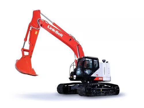 Excavator in action showcasing Link-Belt's advanced construction equipment features.